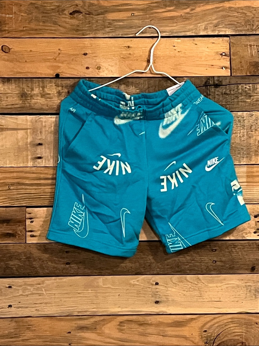 Nike Teal Logo-Print Boys Athletic Shorts